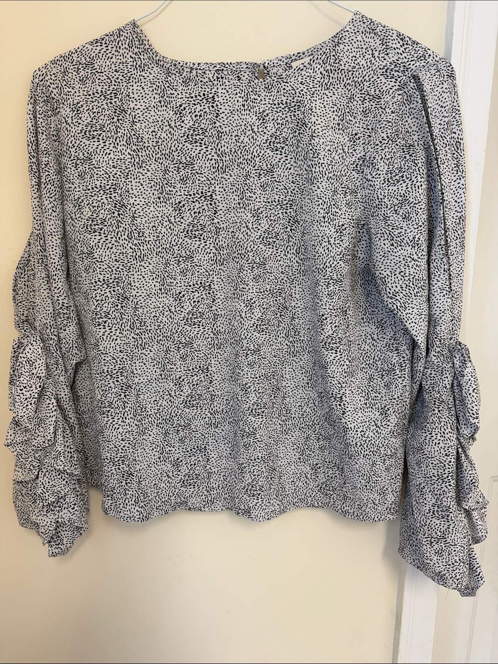 a new day Black and White Dot Ruffle Sleeve Blouse